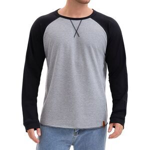 Long Sleeve Tops Color Block Casual Raglan T-Shirt Gray